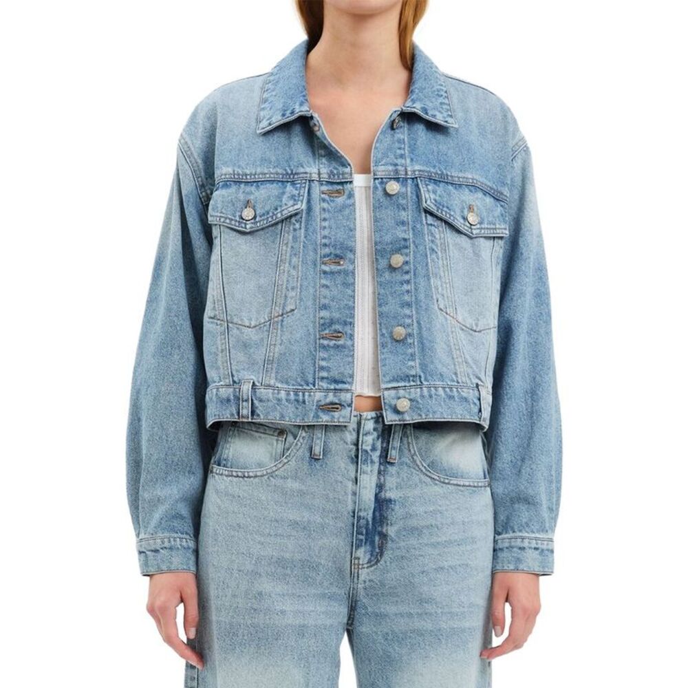 Daze Denim Womens Bestie Caught Up Cropped Denim Jacket